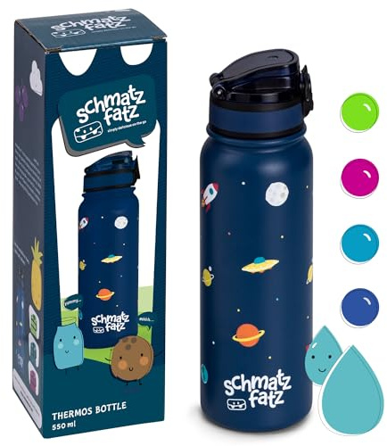 schmatzfatz Gourde isotherme, étanche, 550 ml, en acier inoxydable, pour boissons chaudes et froides, pour l'école et la maternelle, sans BPA, filles et garçons