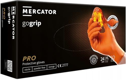 Nitrilhandschuhe Go Grip - Orange - L - 50 Stück (25 paar) Puderfreie und Latexfrei Einweghandschuhe I Schutzhandschuhe I Strapazierfähige I Arbeitshandschuhe I Gartenhandschuhe I Disposible Gloves