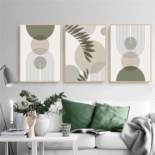 PWAAHDC Sage Green Wall Art Set of 3 - Boho Pictures for Living Room and Bedroom Decor, Modern Canvas Prints posters (Unframed, 40 x 60 cm)