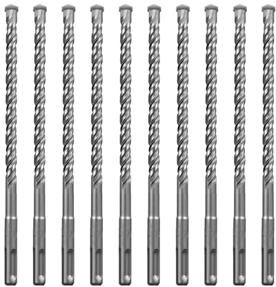 SALI 10PCS SDS Plus Rotary Hammer Drill Bit Kit - Double Thread Tungsten Carbide Tip for Concrete, Brick, Cement Walls, Stone - 10mm x 210mm Hammer Drill Bits