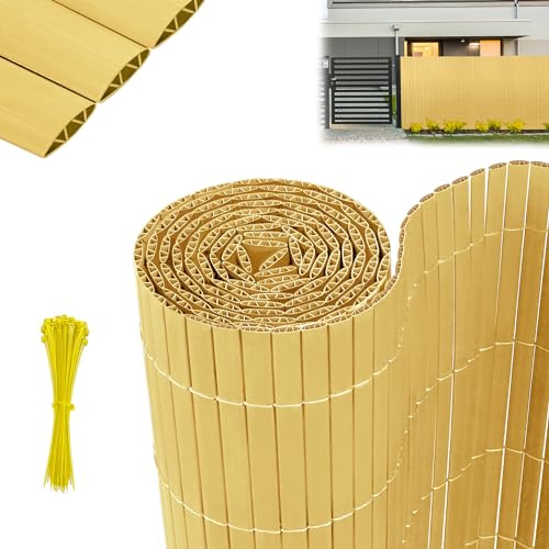 CEEDIR PVC Sichtschutzmatte Verstärkung W-Struktur Sichtschutzzaun Balkonverkleidung Standard Windschutz Sichtschutz Terrasse Balkon Garten mit Kabelbindern, 120 x 300 cm, Bambus