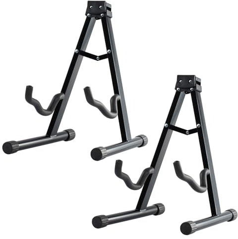 MOSEN Guitar Stand, 2 Pack Foldable A-Frame Guitar Stand with Non-Slip Rubber and Foam Arms for Acoustic and Electric Guitars Bass Ukulele Holder(MS-2ST)