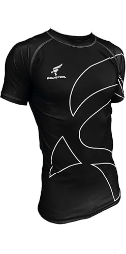 ROSTER. BJJ Camiseta de Compresión para Entrenamiento MMA, Boxeo, Kick Boxing, Gimnasio, Unisex (FR/ES, Letras, M, Regular, Regular, Negro)