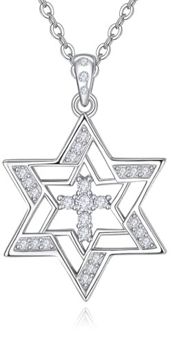 TANGPOET Davidstern Halskette Jüdisch Zierliches 925 Sterling Silber Zirkonia CZ Stern Anhänger Davidstern Schmuck Geschenke für Frauen Mädchen