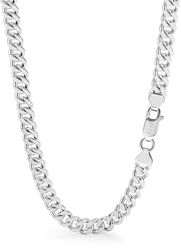 Dankadi Collier Cubain Fin Large 3MM 4MM 5MM en 925 Argent Sterling, Chaîne Cubaine Maille Fine Rock Punk Hip Pop Miami Cadeau Bijoux Fête Anniversaire pour Homme Femme