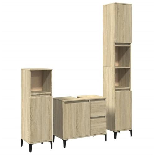 vidaXL Badrumsmöbler set 3 delar sonoma-ek konstruerat trä, möbelset för badrum, badrumsmöbel, badrumsskåp, möbelset badrum, badrumsmöbler, underskåp