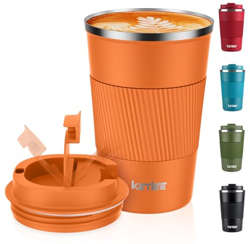 Travel Mug:KETIEE Insulated Coffee Cup with Leakproof Lid, Reusable Coffee Cups Travel, Double Walled Coffee Travel Mug, Stainless Steel Coffee Mug for Hot Cold Drinks, 380ml Orange Brown