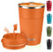 Travel Mug:KETIEE Insulated Coffee Cup with Leakproof Lid, Reusable Coffee Cups Travel, Double Walled Coffee Travel Mug, Stainless Steel Coffee Mug for Hot Cold Drinks, 380ml Orange Brown