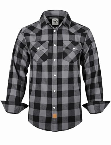 TARAINYA Chemise Flanelle Homme A Carreaux Western Cowboy Manches Longues avec Boutons-Pression Regular Fit B Gris Noir Buffalo M