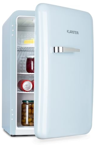 Klarstein Audrey Mini - Small Fridge, Compact mini bar, Free-Standing, Compression Cooling, Capacity, Cooling: 0-10 °C, mini Fridge with 70 Litre Capacity, Blue