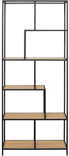 Kare Design Regal Loftie Nature, Schwarz/Braun, Metall mit braunem Holz-Dekor, Offenes Regal, modern, Aufbewahrung, Wohnzimmer, 185x77x35 cm (H/B/T)