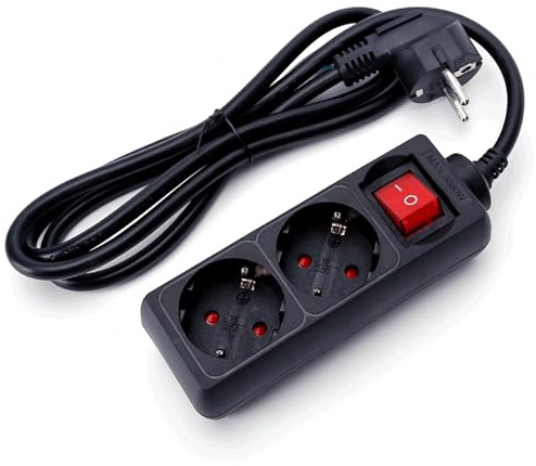 2-Fach Steckdosenleiste mit Schalter 1,5m 3G 1,5mm² schwarz - Ideal zum Anschluss mehrerer elektrischer Geräte