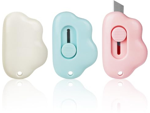 OFFCUP Mini Cortador de Cajas, 3 Cuchillos Retráctiles, Cuchillo de Bolsillo, Abrecartas Portátil, Abridor de Paquetes, Cuchillo de Papelería, Abridor de Cajas Para （Nube）