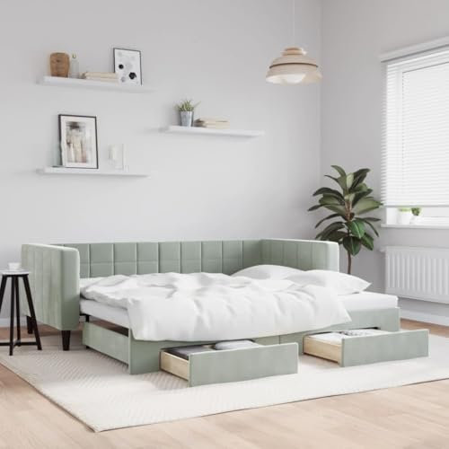 qohoio Tagesbett Ausziehbar mit Schubladen Hellgrau 90x200 cm Tagesbett Ausziehbar Bett Mit Stauraum Bett Zum Ausziehen Bett Mit Schubladen Samt - 3196739