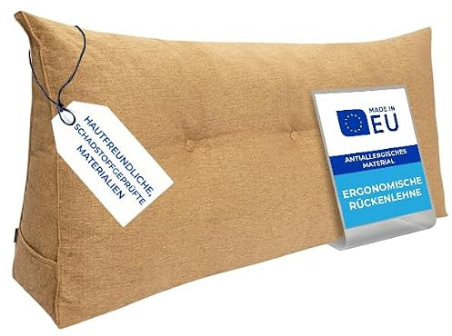 Pillows24 Rückenkissen für Bett & Sofa 160cm, abnehmbarem Bezug | Bequemes Keilkissen und Lesekissen fürs Bett, waschbarem Bezug, Großes Sofakissen für Rückenlehne und Sofa, Gelb
