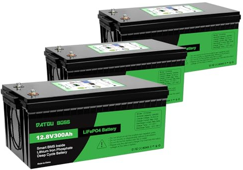 DATOUBOSS 12V 300Ah LiFePO4 Batterie, 3840Wh Lithium Akku mit Verbessertes 200A BMS, Max 15000 Tiefe Zyklen, Unterstützung in Serie/Parallelschaltung, für Wohnmobil, Solarpanel, Marine (3 Stück)