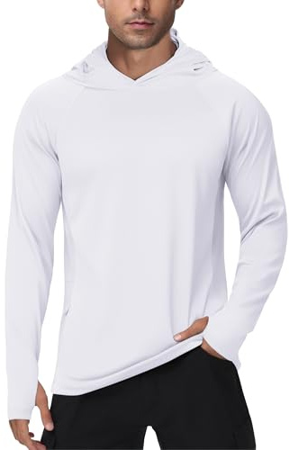 PINSPARK UV para Hombre, protección Solar UPF 50+, Camiseta de Manga Larga, Sudadera con Capucha, suéter con Orificio para el Pulgar, Rashguard, Transpirable, para Surf