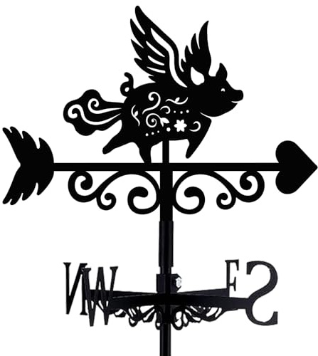 beinkmake Flying Pig Weathervane Clouds Metal Wind Vane Love Arrow Weathercock Garden Decoration Wind Direction Indicator Stake Roof Mount Ornament for Farmhouse Yard Outdoor