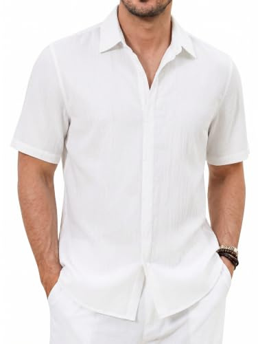 Enlision Camicia Uomo Maniche Corte Casual Estiva con Bottoni Nascosti Taglio Camicie Regular Fit Bottoni Shirts