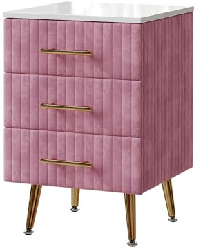 Vicco Nachttisch Velia, Rosa, 41 x 62 cm | mit 3 Schubladen, zur Ablage von Alltagsgegenständen im Schlafzimmer