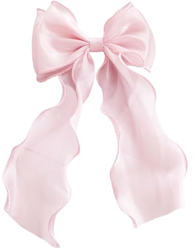 UEIOAVL Haarklammern, 1 Stück Haarnadel mit großer Schleife und langem Schwanz französisches Band elegante Netz-Luftschlange für Frauen und Mädchen verschiedene Anlässe (Pink)
