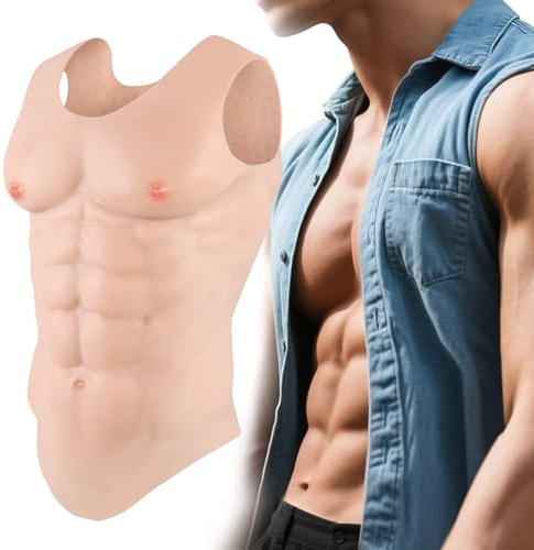 YEEFAIRY Silikon Muskelweste Realistische Bauchmuskeln & Brustpanzer Unisex Bodybuilding Männliche Muskeln Fancy Kleid Kostüm für Theater Schauspieler Halloween LARP Cosplay (Hell, Größe M)