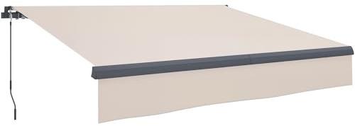 Outsunny Toldo Manual Retráctil 3x2 m Toldo Exterior Terraza Enrollable Ajustable con Manivela Protección UV50+ Estructura de Aluminio y Metal para Balcón Jardín Crema