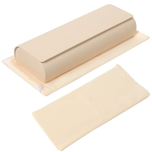 AMOJA Brillenetui Hardcase Groß 15 * 6cm, Sonnenbrillen Etui mit mikrofasertücher und Brillenbeutel, Tragbare Leder Brillenetui für Damen und Herren (Khaki)