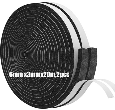 Foam Insulation Tape Self Adhesive, 6mm(W) x3mm(T) x20m(L)-2pcs,Weather Stripping for Doors and Windows,Sound Proof Soundproofing Door Seal,Weatherstrip,Cooling,Air Conditioning Seal Strip