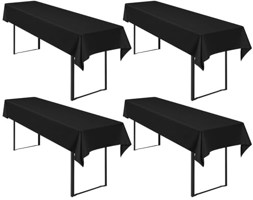 Pesonlook 4Stück Biertisch Tischdecke Schwarz für Biertisch, 250 x 100cm | Biertisch Cover Universell für 50 cm und 70 cm Biertisch, Waschbar Polyester Rechteckige Tischdecke für Partys im Freien
