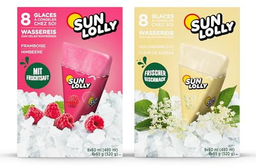 Sun Lolly Wassereis Beeren und Blüten 2er Mix Pack | Himbeere und Holunderblüte | Mit Fruchtsaft | Zum Selbsteinfrieren | 2 x 8 x 60ml