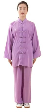 Kung Fu Suit Set Women Cotton Silk Tai Chi Suit Kung Fu Wushu Martial Arts Uniform Performance Jacket Pants Exercise Clothing For Kung Fu(Purple_XL)