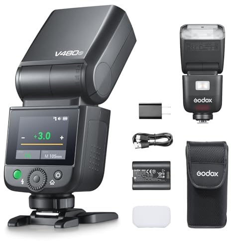 Godox V480S TTL Camera Flash for Sony Camera,Touchscreen Flexible Jump Head | For Wedding photography, Flexible Jump Head Diffuser GN50 HSS 1/8000s, Up to 650 Full Power Flashes Only 1.7 Seconds