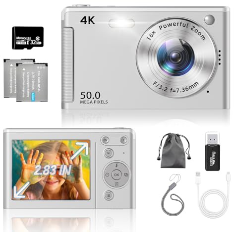 4K Digital Camera for Photography, 64MP Autofocus Vlogging Cam for YouTube, Anti-Shake, 2.83'' LED Screen, 18X Zoom, Point and Shoot Digital Camera for Teens Adult Beginner (DC A1 Silver)