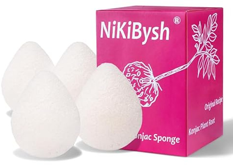 NiKiBysh Konjac Facial Sponges for Washing Cleaning Face Body Natural Konjac Face Sponge Set for Cleansing and Exfoliating Set of 4