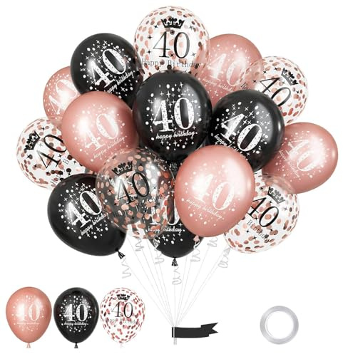 GoldRock Luftballon 40 Geburtstag Deko,15 Stk Luftballons 40 Geburtstag Männer Frauen,Deko 40 Geburtstage Frau Mann Schwarz Roségold,Geburtstagsdeko 40 Jahre Geburtstagsfeier,Ballons Happy Birthday 40
