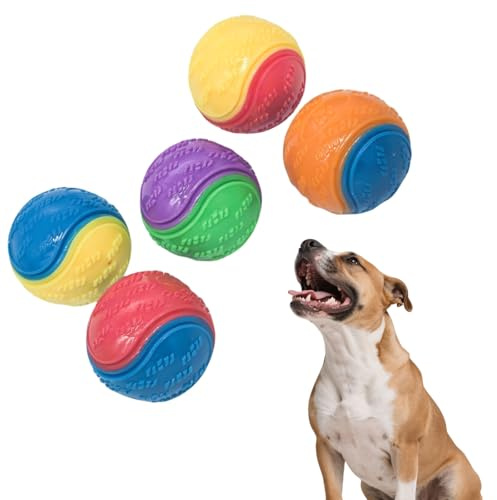 AKICWTJZH 5Pcs Squeaky Dog Balls, Teeth Cleaning Chew Toys for Dogs, Interactive Pet Ball Toys, Squeaky Balls for Training & Fetch Games