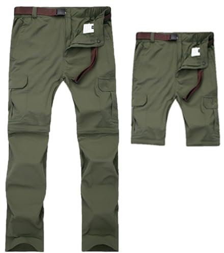 Oanviso Homme Pantalon de Randonnée Zip-Off Convertible Léger à Séchage Rapide Pantalons Cargo Shorts de Montagne Imperméable Trekking Pants Multi Poches A Armée Verte L