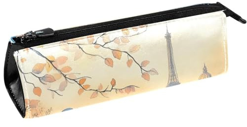 VAPOKF Aquarelle Oiseaux Tour Eiffer Paysage Sac à stylos Pochette Papeterie Trousse à crayons Sac cosmétique Sac Compact Zipper Bag