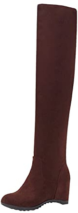 Stivali da donna in tinta unita con punta tonda alta elastica al ginocchio stivali Gathe in pelle sopra il ginocchio stivali tacco alto, Marrone, 39.5 EU
