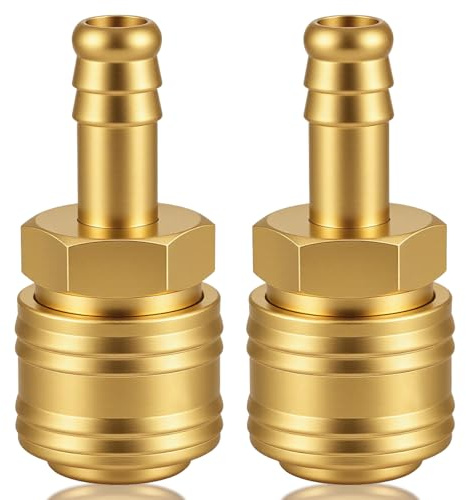 2stk Messing Druckluft Schnellkupplung Set, NW 7.2mm mit Schlauchtülle für LW 10mm Schläuche, Hohe Dichte Pneumatische Anschlussfittings für Werkstatt, Industrie, Bau & Kompressor Zubehör
