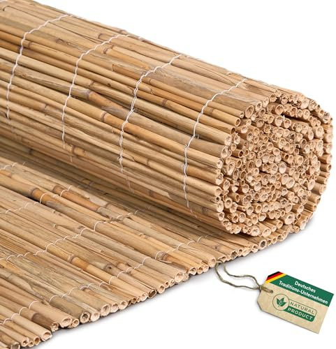 Hiss Reet Schilf Sichtschutz | Schilfrohrmatte Deluxe | 180 x 500 cm | Natur Schilfmatte | Sichtschutzmatte & Windschutz für Balkon, Terrasse, Zaun & Garten | Für Indoor & Outdoor