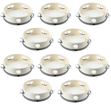 Aboiledy 10 Pcs Musical Tambourine 6 Inch Jingle Bells Tambourine, Wooden Hand Held Drums Percussion Gift for KTV, Games, Party, Musical Educational Drum Instrument for Rhythm Learning
