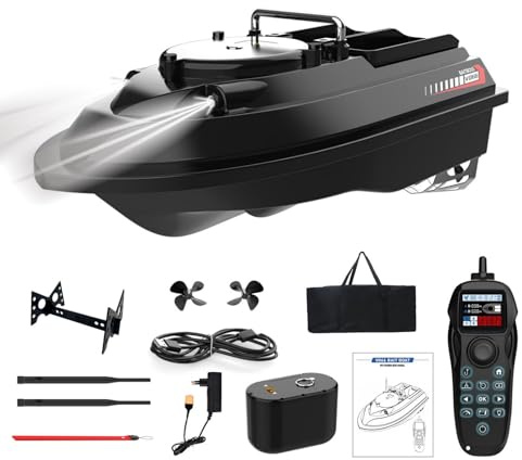 DYJD GPS-Angelköderboot, RC-Köderboot mit kabellosem Doppelmotor, 3 kg, Automatische Futterrückführung, Fernbedienung,1000 m Entfernung, 12V Angelnestboot mit 18000mah Battery (Schwarz)