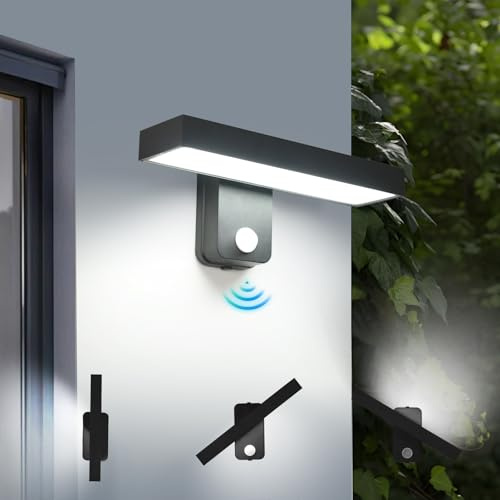 Comely 17W Applique Murale Exterieur avec Détecteur de Mouvement 6500K | Capteur de Lumière, Étanche IP65, Rotation à 350° Panneau LED, Spot Murale Extérieur pour Jardin, Garage, Patio