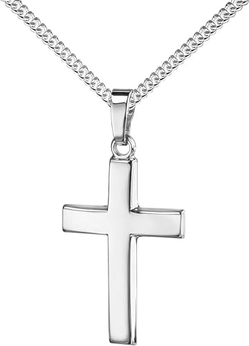 JEVELION Anhänger-Kreuz Silber-Kreuz für Damen, Herren und Kinder Kreuzanhänger 925 Sterling-Silber Kettenanhänger in gewölbter Form + Schmuck-Etui