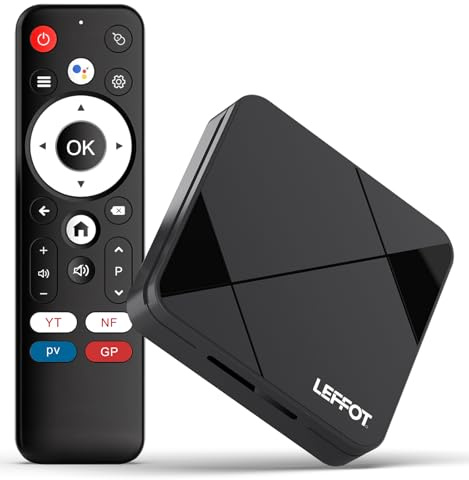 Android 14.0 TV Box 2025, 2Go RAM + 16Go ROM, LEFFOT 4K@60Hz Ultra HD Boitier IP-TV, Boitier TV Android avec Commande Vocale, 2.4G & 5G WiFi 6, BT 5.4, HDR10, 100M Ethernet, RK3518 Quad-Core A53