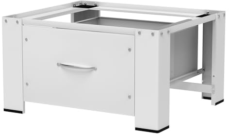 Eikuavons Base per lavatrice con cassetto 63 × 54 × 32 cm, ripiano in acciaio rinforzato fino a 150 kg, ampio vano portaoggetti 44 × 48 × 18 cm, base universale e rialzo per lavatrice/asciugatrice