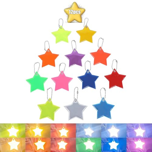 12 Farben Stern-Set Reflektoren Kinder,Reflektoren Anhänger,Wasserfest Hochreflektierend & Praktisch –Mitgebsel Kindergeburtstag & Familienaktivitäten Andenken,Ideal für Schulranzen und Kleidung