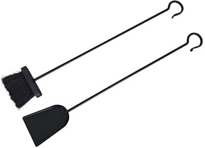 Relaxdays Set per la Pulizia del Camino, 2 pz: Paletta e Scopa Cenere, Ferro, Nero, Spazzole